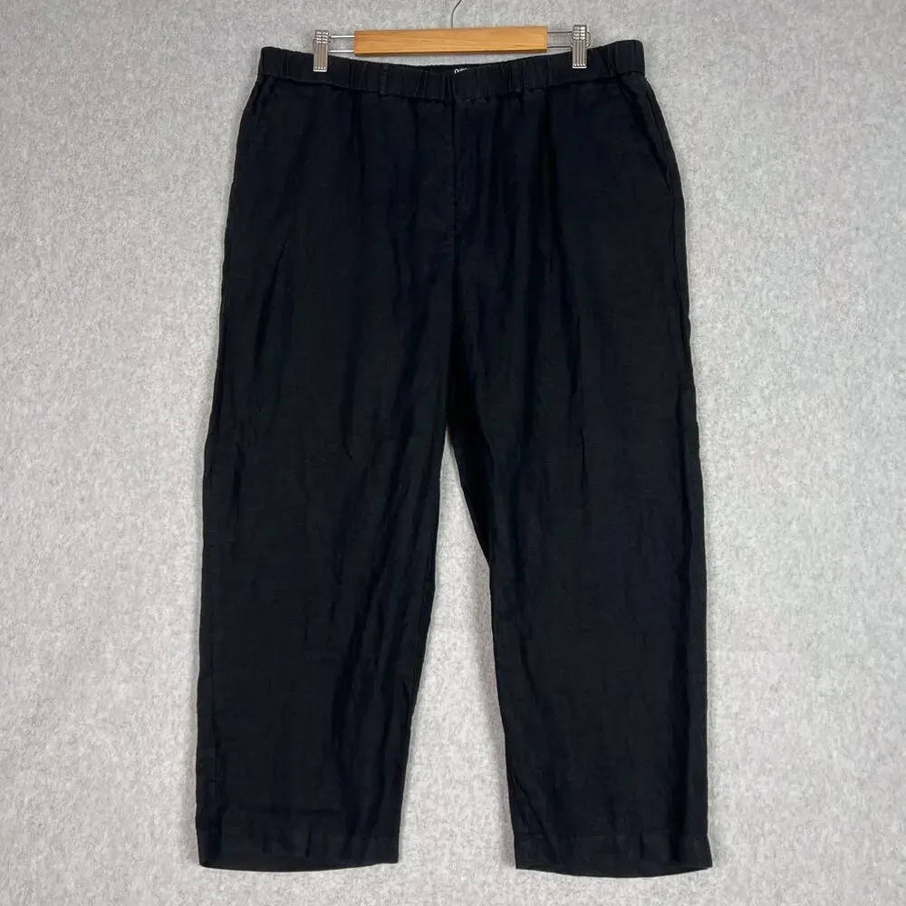 Quince Black 100% European Linen Cropped High Waisted Pants Size XL